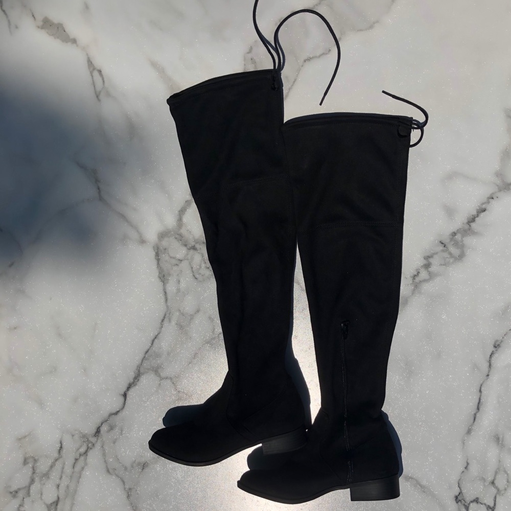 Ana Pixie Over Tje Knee Tie Back Black Boots
